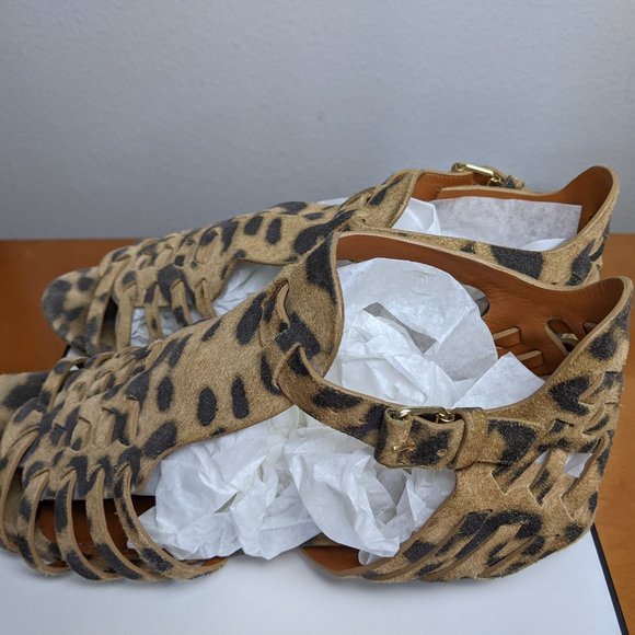 Givenchy Tan/Black Leopard Print Suede/Leather Gladiator Sandals US 6.5 - Picture 4 of 9